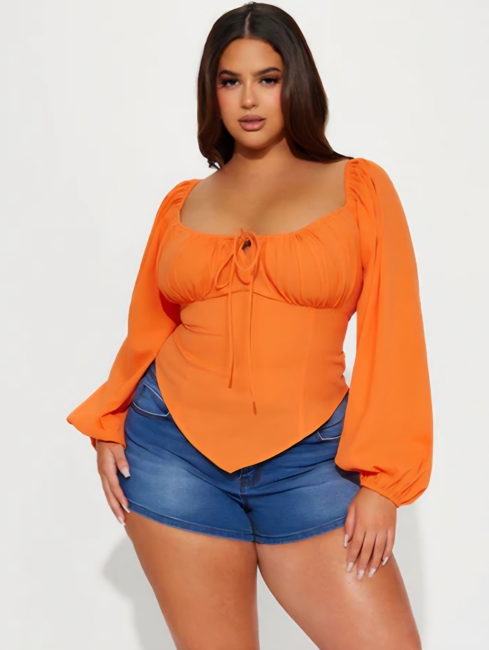 Fashion Nova Myrtie Blouse Top Dramatic Oversized Balloon Sleeves Orange Medium